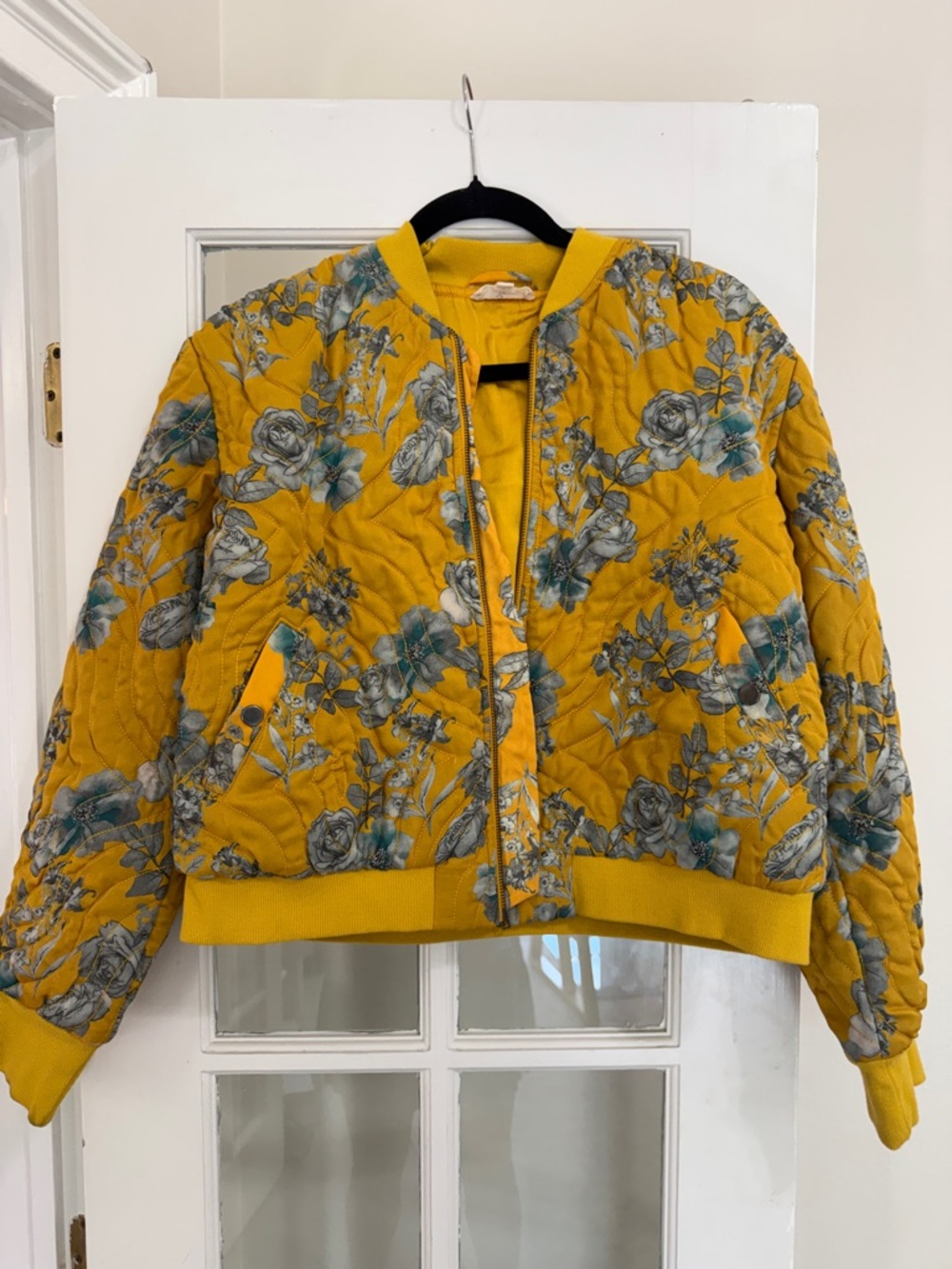 Elan Yellow Floral Quilted Bomber Jacket